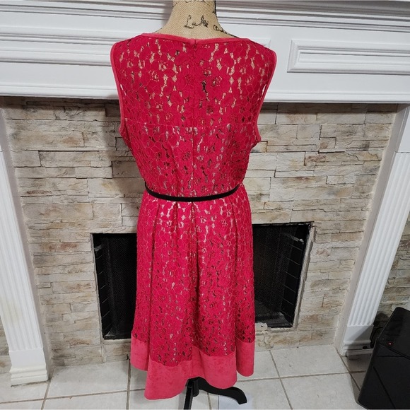 Calvin Klein Fuscia Lace overlay faux‎ suede trim midi party dress plus size 14W - Picture 5 of 8